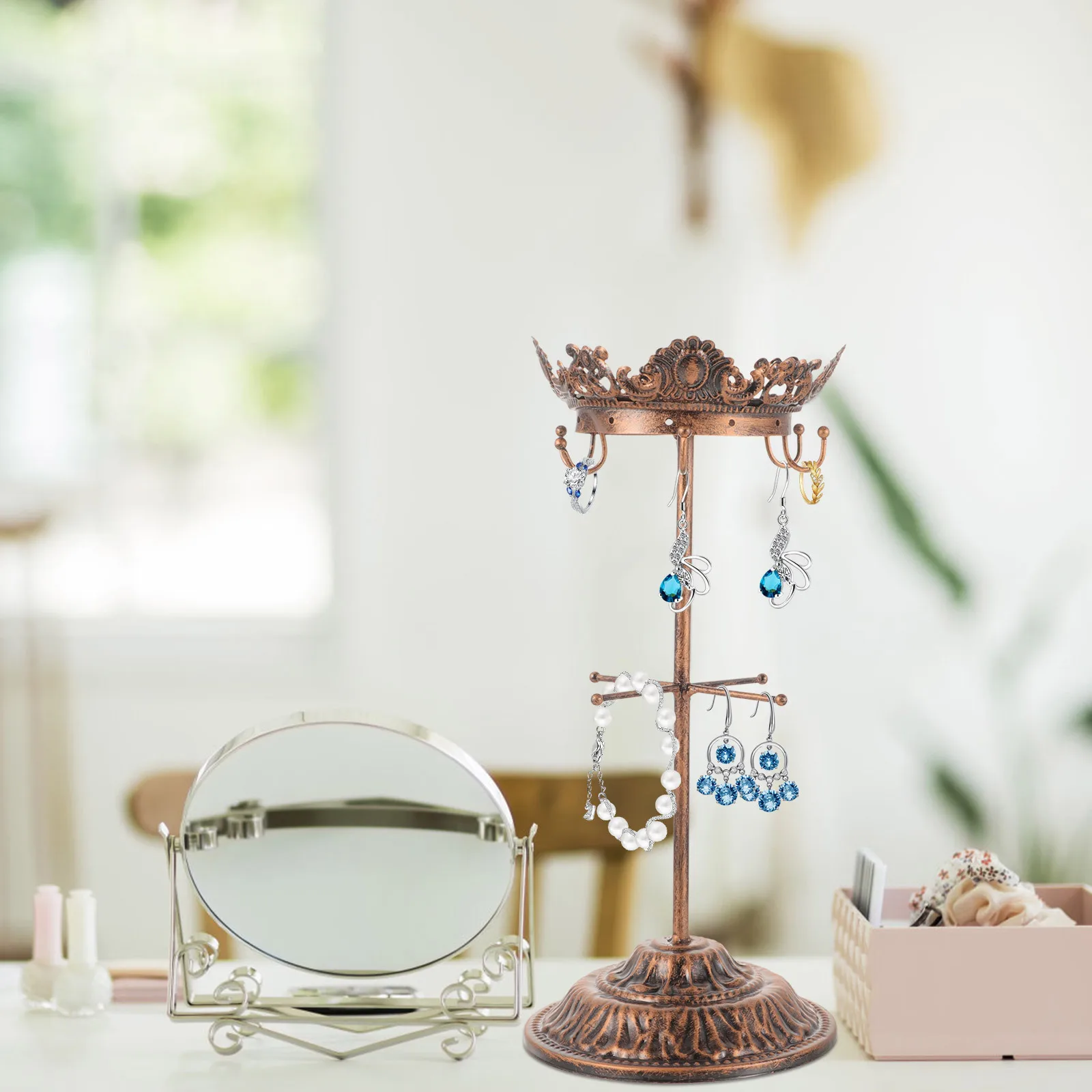 Double Layer Iron Jewelry Rack Desktop Storage Stand Metal Holder Organizer Display for Dressing Table Bedroom
