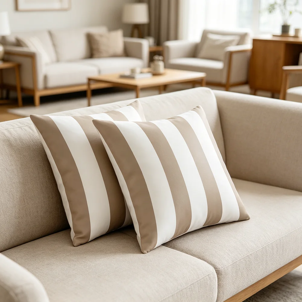 1pc Light Coffee White Stripes Pillowcase Set Simple Fashion Sofa Cushion Cover Made of Ultra Soft Polyester Fabric European Sty