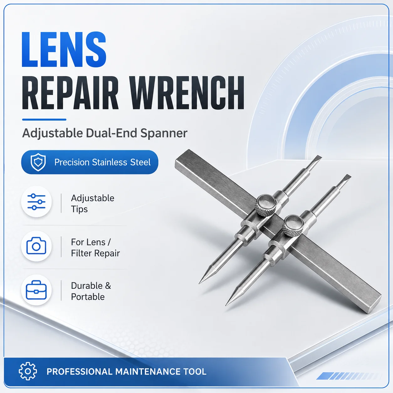 Adjustable 10‑125mm Dual‑Tip Lens Spanner Wrench Stainless Steel Kit for Camera Filter Retaining Ring Removal & Lens Repair