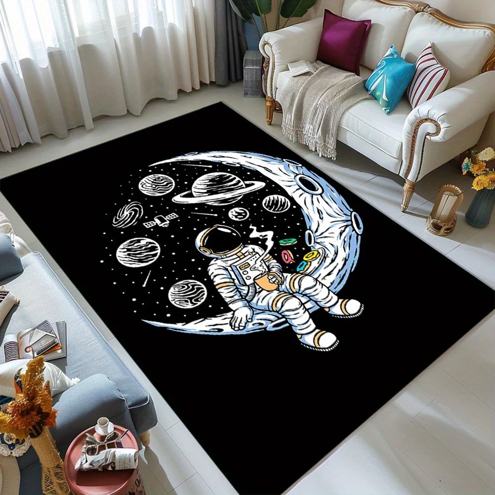 Spaceman Crystal Velvet Area Rug - Polyester , Large Space Astronaut Themed Floor Mat for Living Room, Bedroom, Game Room