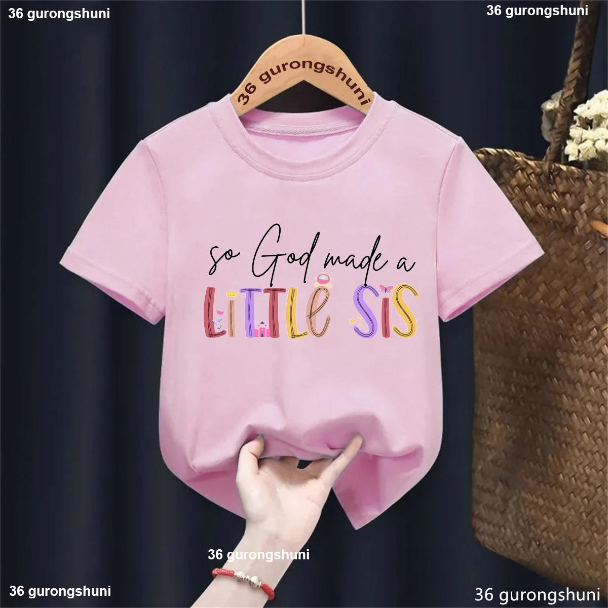 

Newest So God Make A Little/Big Sis Letter Printed Tshirt Girls Funny Kids Clothes White/Pink/Blue T-Shirt Harajuku Shirt