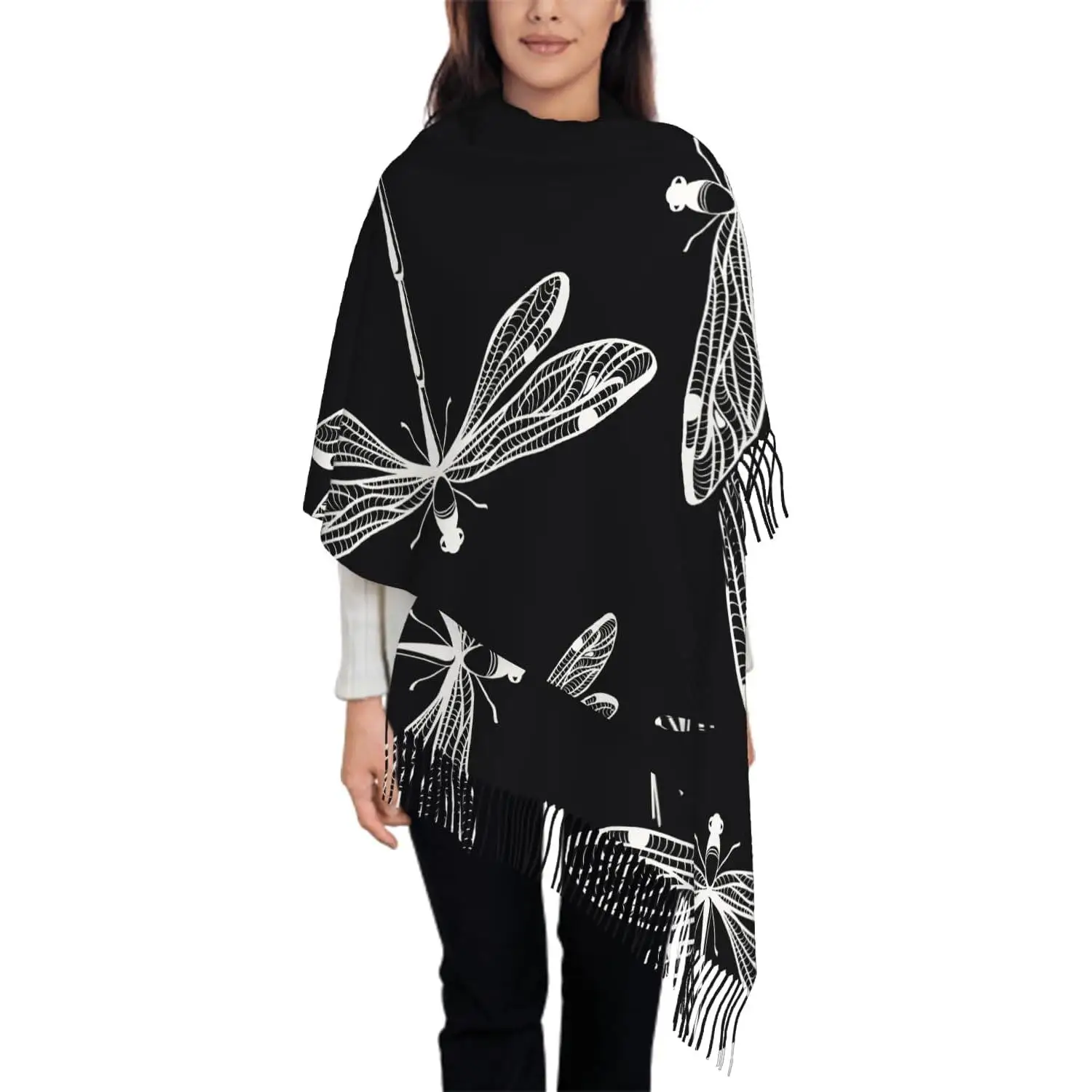 

Шарф для женщин, цветочный цветок, фиолетовый цвет чернослив, шарф, шарфы с кисточками, осенне-зимняя шаль, подарки, повседневные путешествия, офис