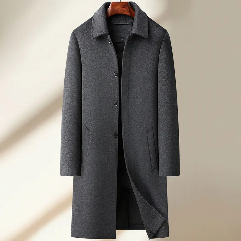 High Quality Men's Long-Length Duck Down Liner Woolen Coat Business Casual Windbreaker Puffer Jacket Solid 50% Wool Top Overcoat