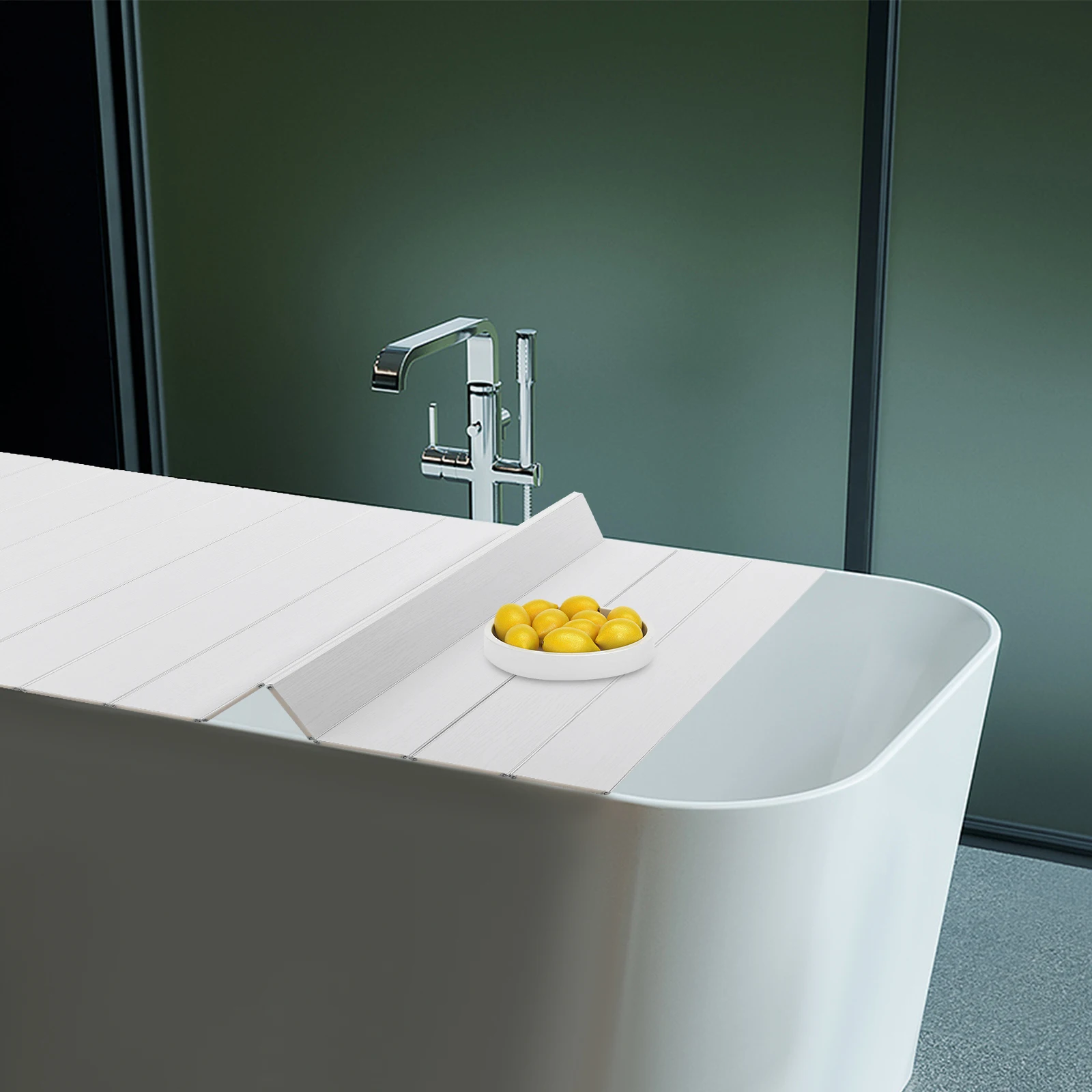 Foldable PVC Bathtub Tray with White Wood Grain