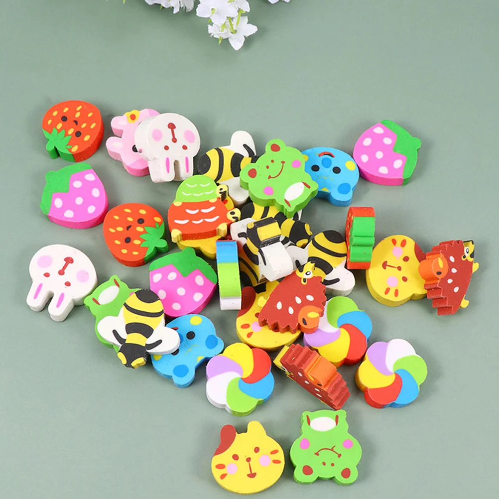 

60pcs Cartoon Erasers Cute Rubber for Kids School Supplies Classroom Bulk Mini Animal Pencil Stationery Gifts