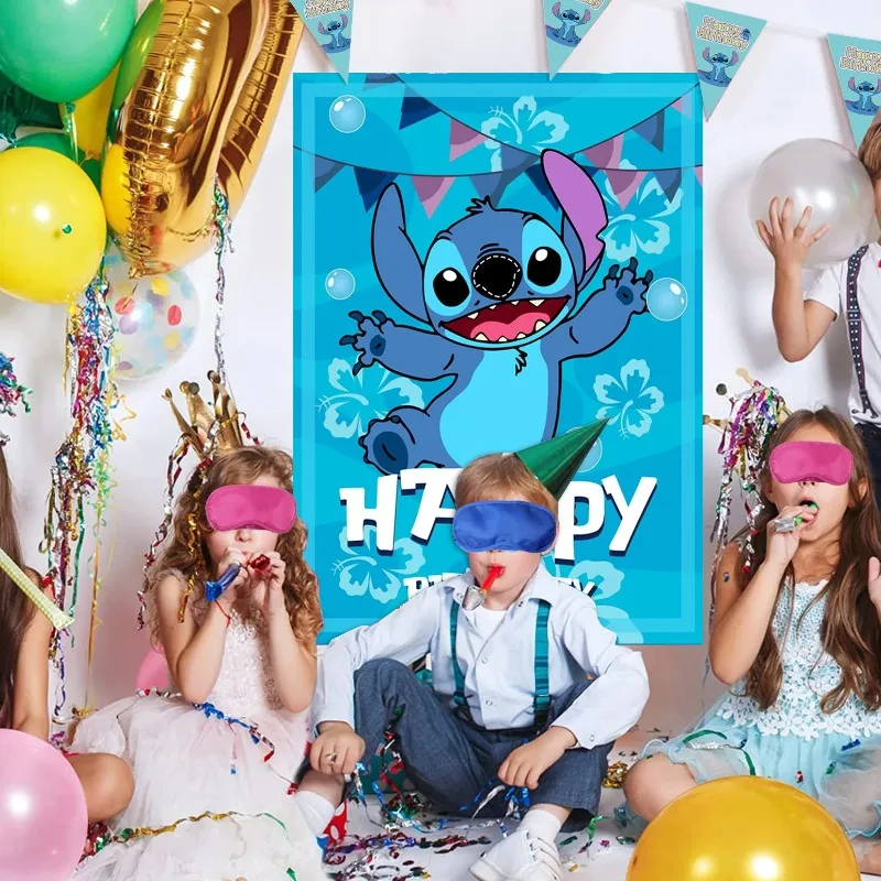Pin The Nose On The Stitch Party Game Posters Stickers Disney Stitch Party Decoration Kids Baby Shower Favor Birthday Sets Gift