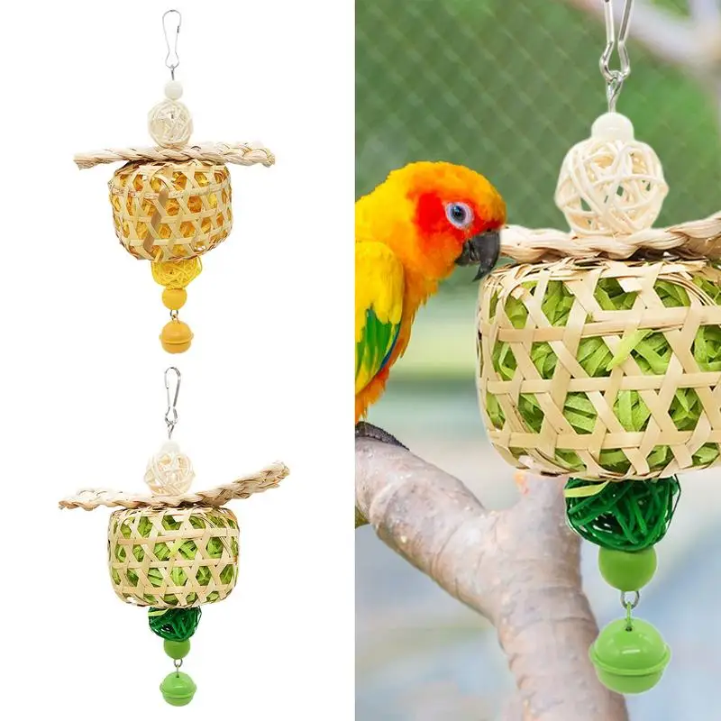 Parrot Toy Natural Corn Husk Parrot Shredder With Bell Bird Training Toys Animal Chew Toys For Small Medium Large Birds