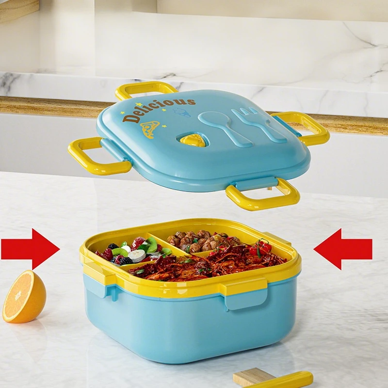 Dwuwarstwowy pojemnik na lunch z motywem kreskówkowym, do mikrofalówki, izolowany, japoński lunch box, podgrzewany, przenośny, szczelny.