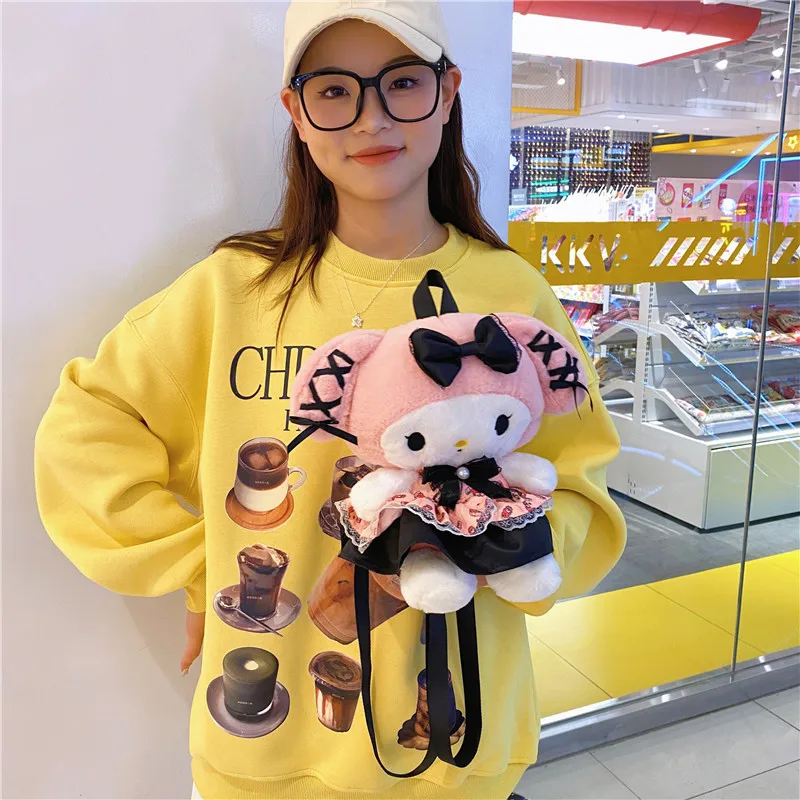 Sanrio Plush Bag Kawaii Kuromi Backpack Lolita Style Plush Stuffed Animal Doll Toys My Melody Bag Fashion Women Tote Christmas