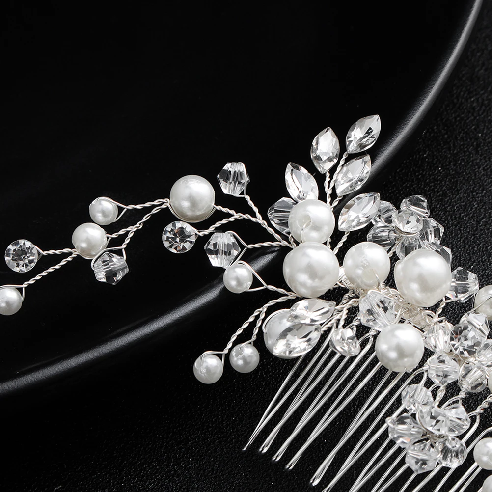 

Pearl Comb Bridal Headdress Hair Accessories Alloy Prop Elegant Hairstyle Gorgeous Beauty Crafted Design High Toughness Dazzling