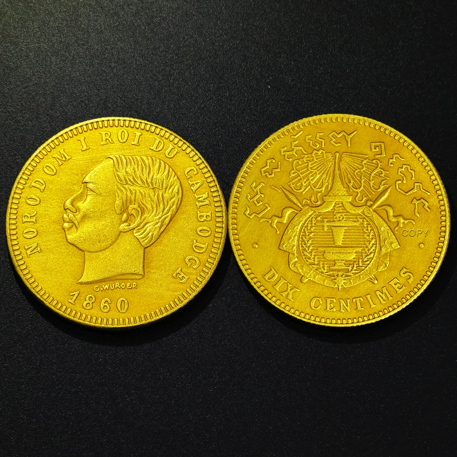 

1860 Cambodia 4 Franc Golden-Plated Coin, Craft Collection Medal, Precious Gift