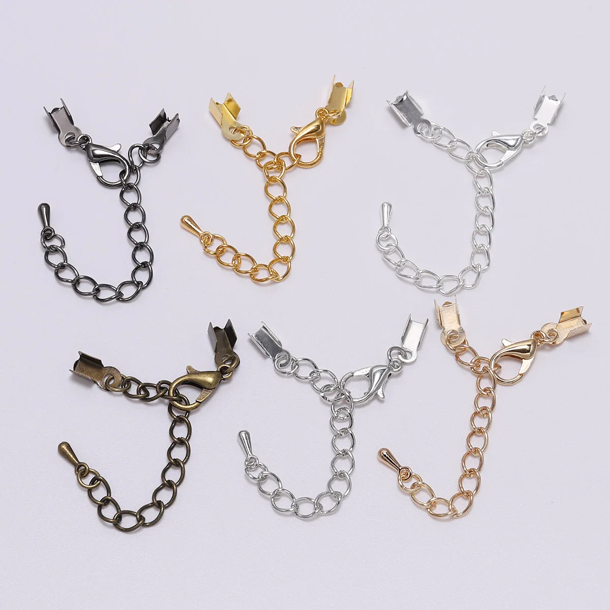 10Pcs/lot Crimp End Caps Bead Lobster Clasps Extended Chains Necklace Connectors String Ribbon Clips For Jewelry Making Supplies