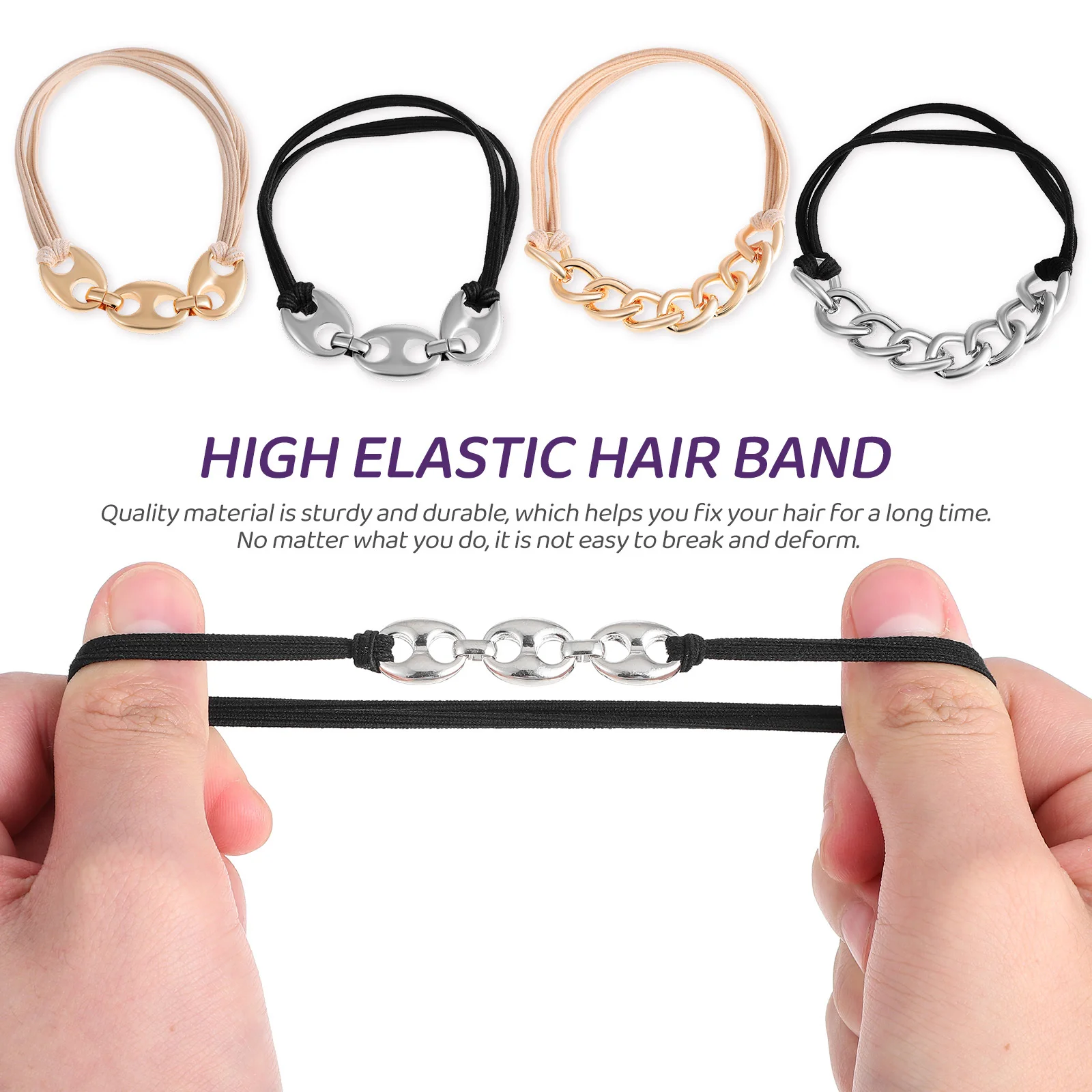 

6Pcs Hair Tie Bracelets Stylish Functional Design Metal Ring Decor Multiway Wear for Women Daily Fashion Accessory