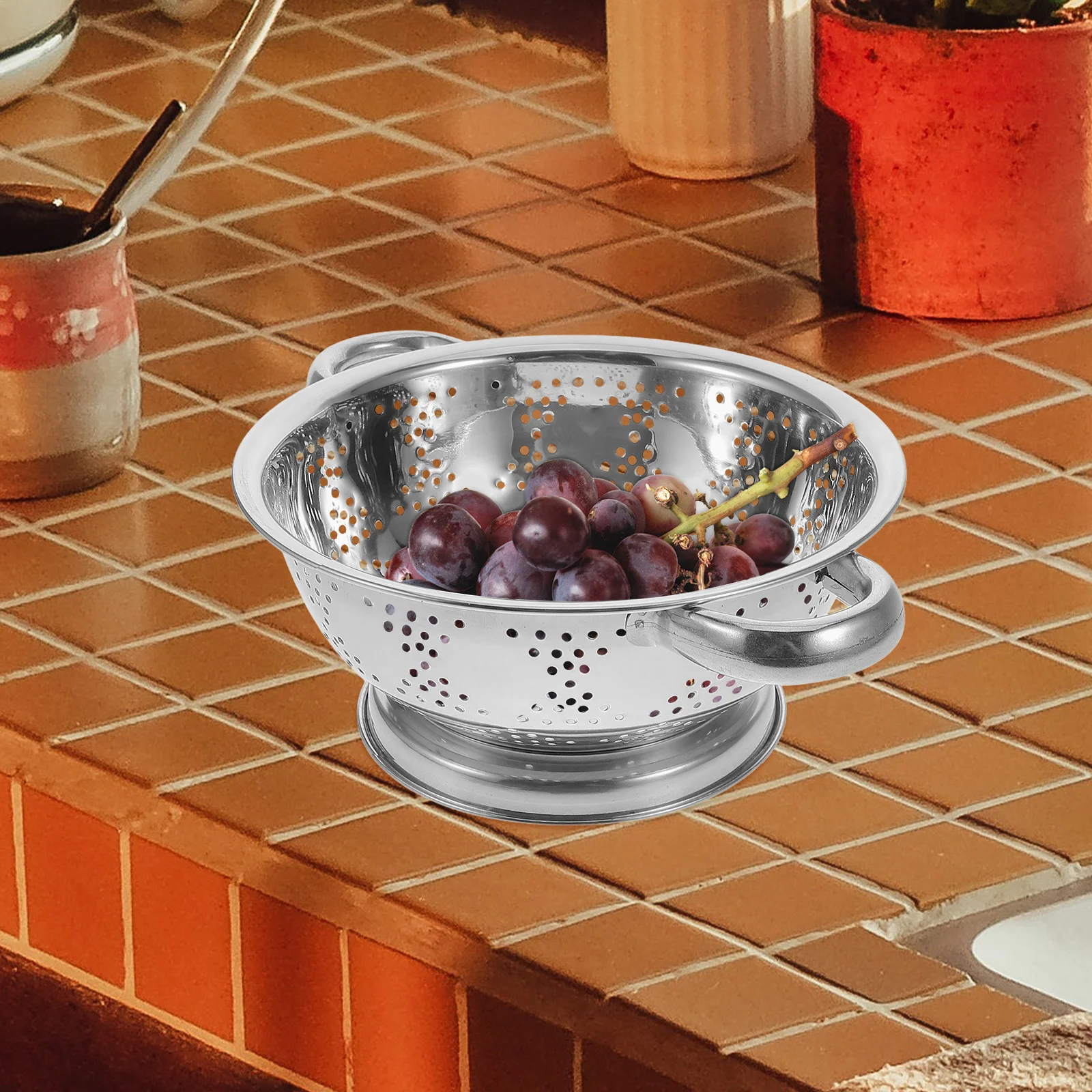 

Stainless Steel Fruit Basket Colander Strainer Kitchen Draining Bowl Sieve Vegetable Rice Washer Metal Base Fruit Holder