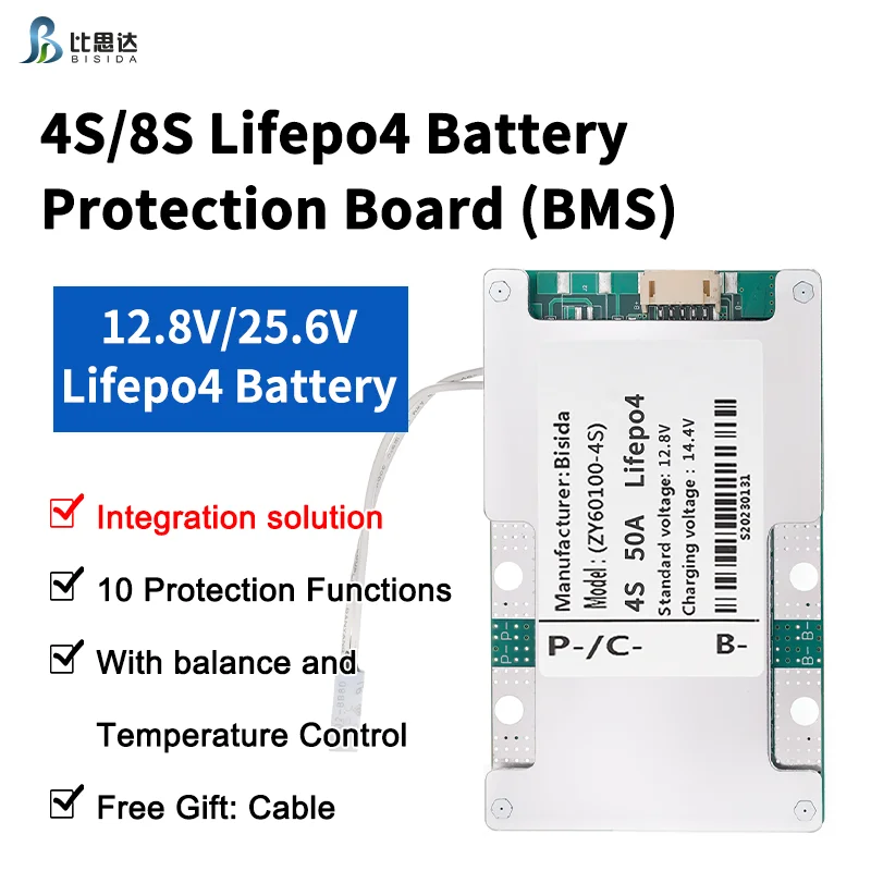 Bisida BMS 3.2V lifepo4 Battery 4S 12.8V 8S 25.6V Protection Board with Balance NTC for Solar Energy Storage System Battery Pack