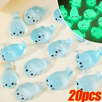 4/20PCS Mini Luminous Resin Ornament Cute Blue Seal Pup Glow Micro Landscape Figurines Home Garden Fishbowl DIY Gifts Decoration
