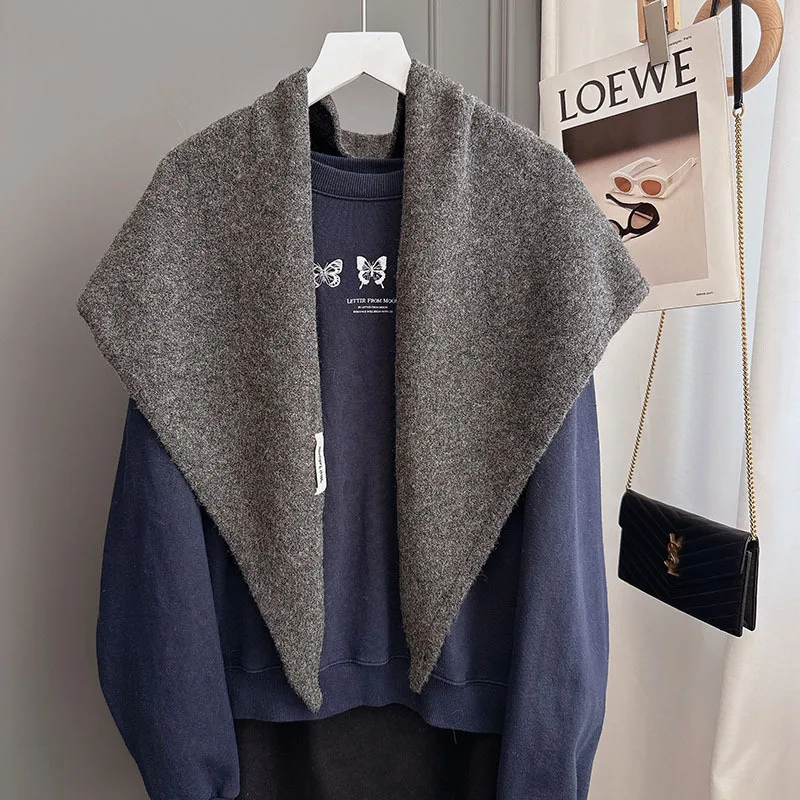 

Solid color wool blend scarf women, exquisite crochet, versatile and elegant shawl, upgraded version of neck warmer