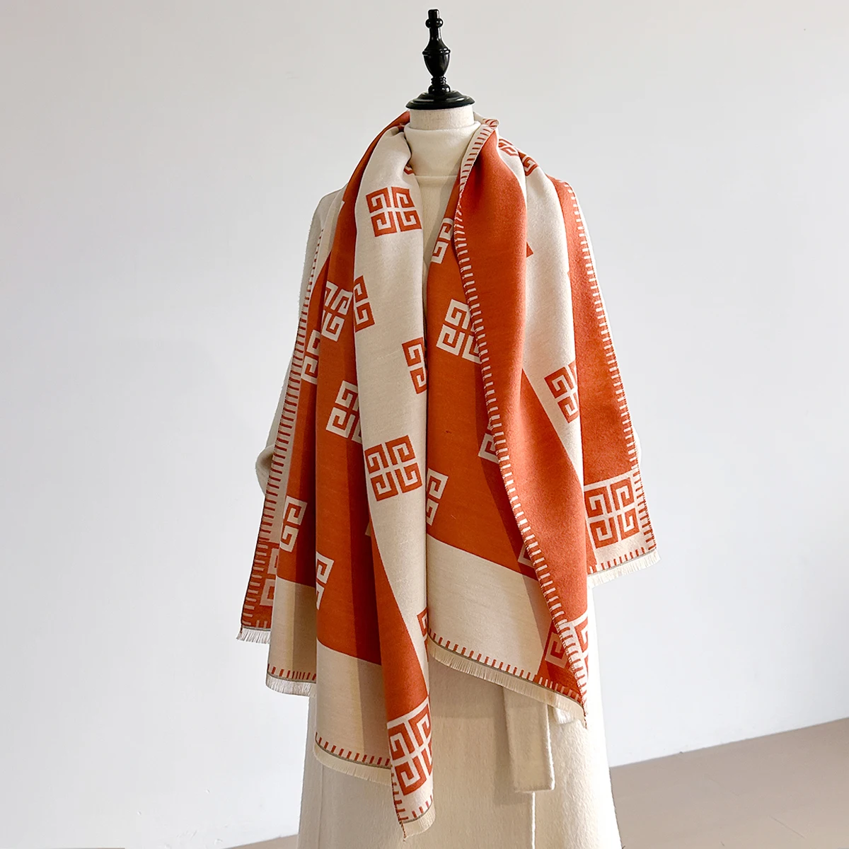 2025 أحدث تصميم الشتاء الوجهين الجاكار أوشحة كشميرية عالية الجودة المرأة رشاقته التفاف شال السيدات الصوف الباشمينا وشاح #6