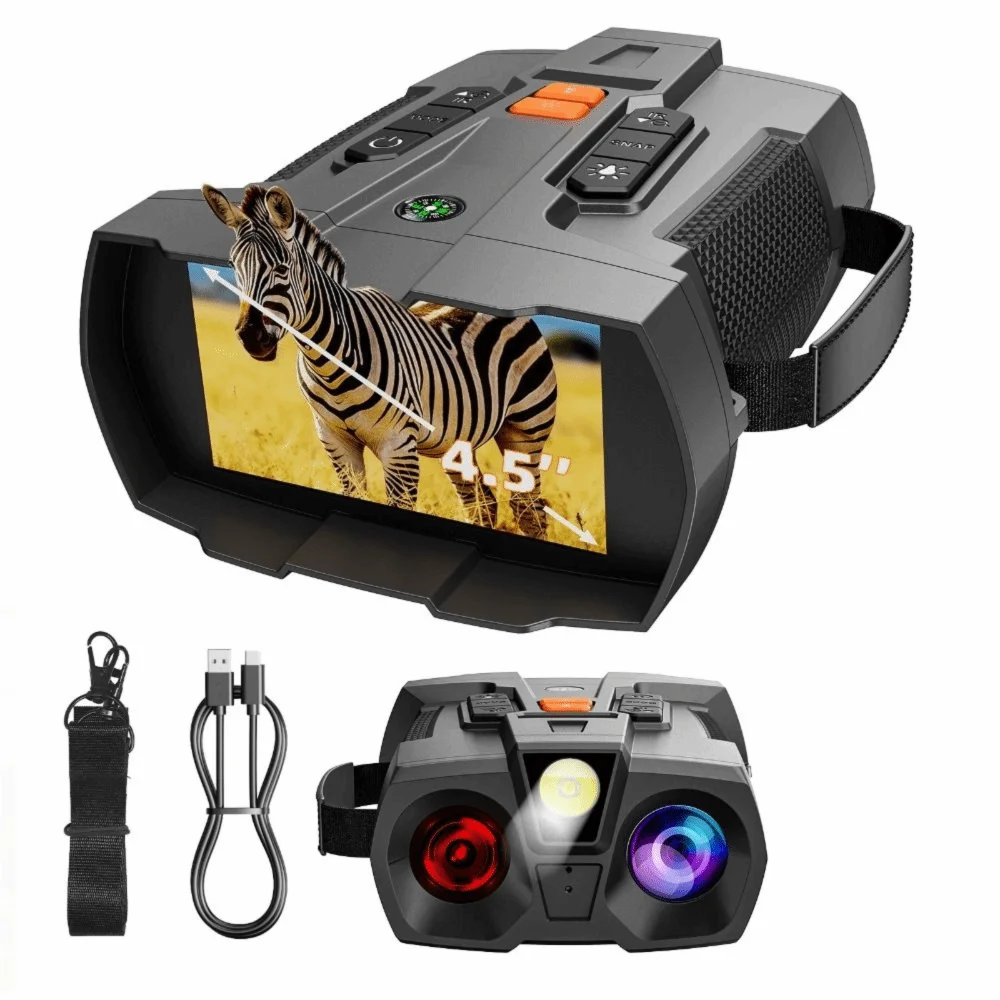 4.5 Inch Big Screen Night Vision Binoculars IPS Display 5W Infrared 4K Night Vision Goggles with Compass