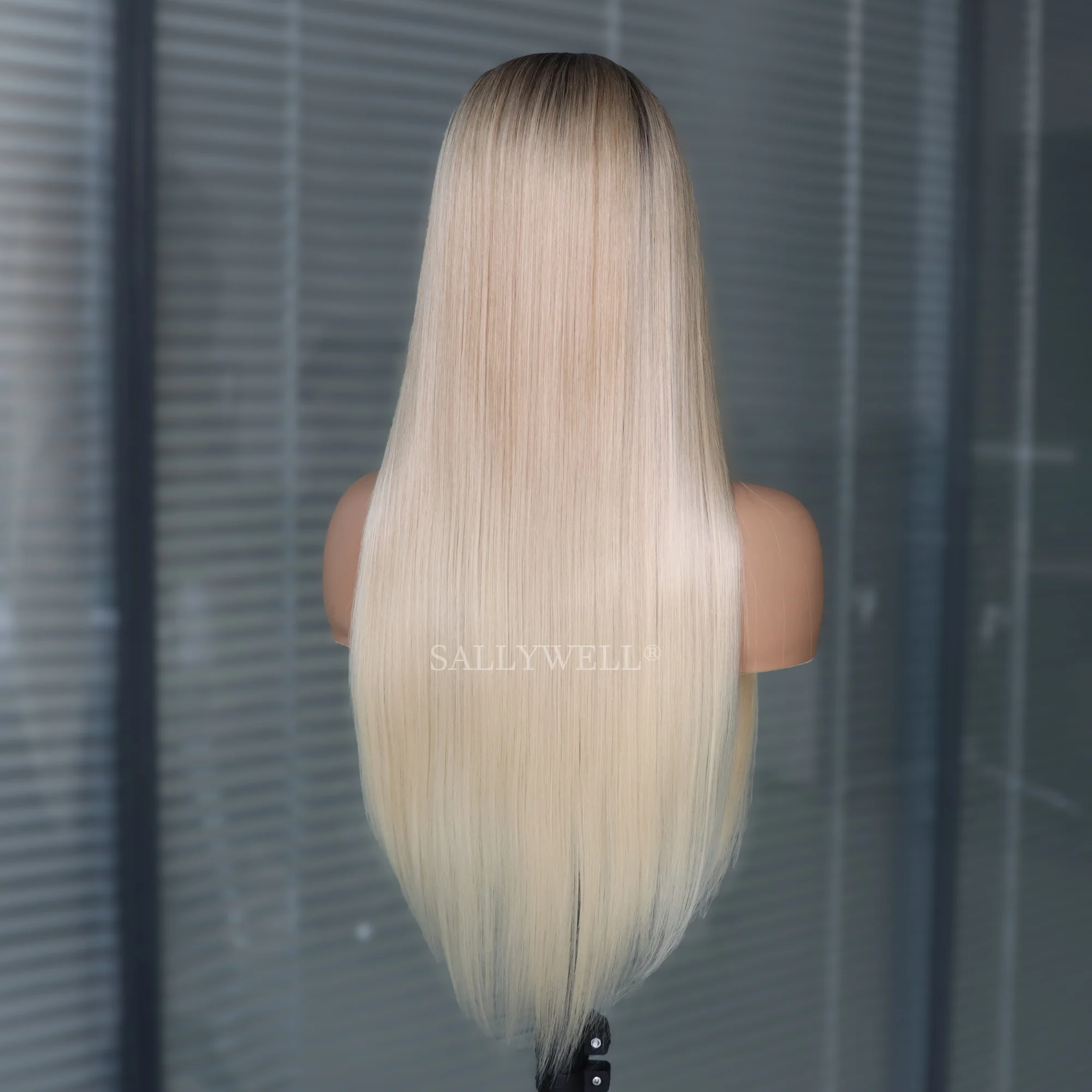 Perruque Lace Front Wig synthétique lisse 13x4, perruque dégradée avec racines foncées pour fête quotidienne