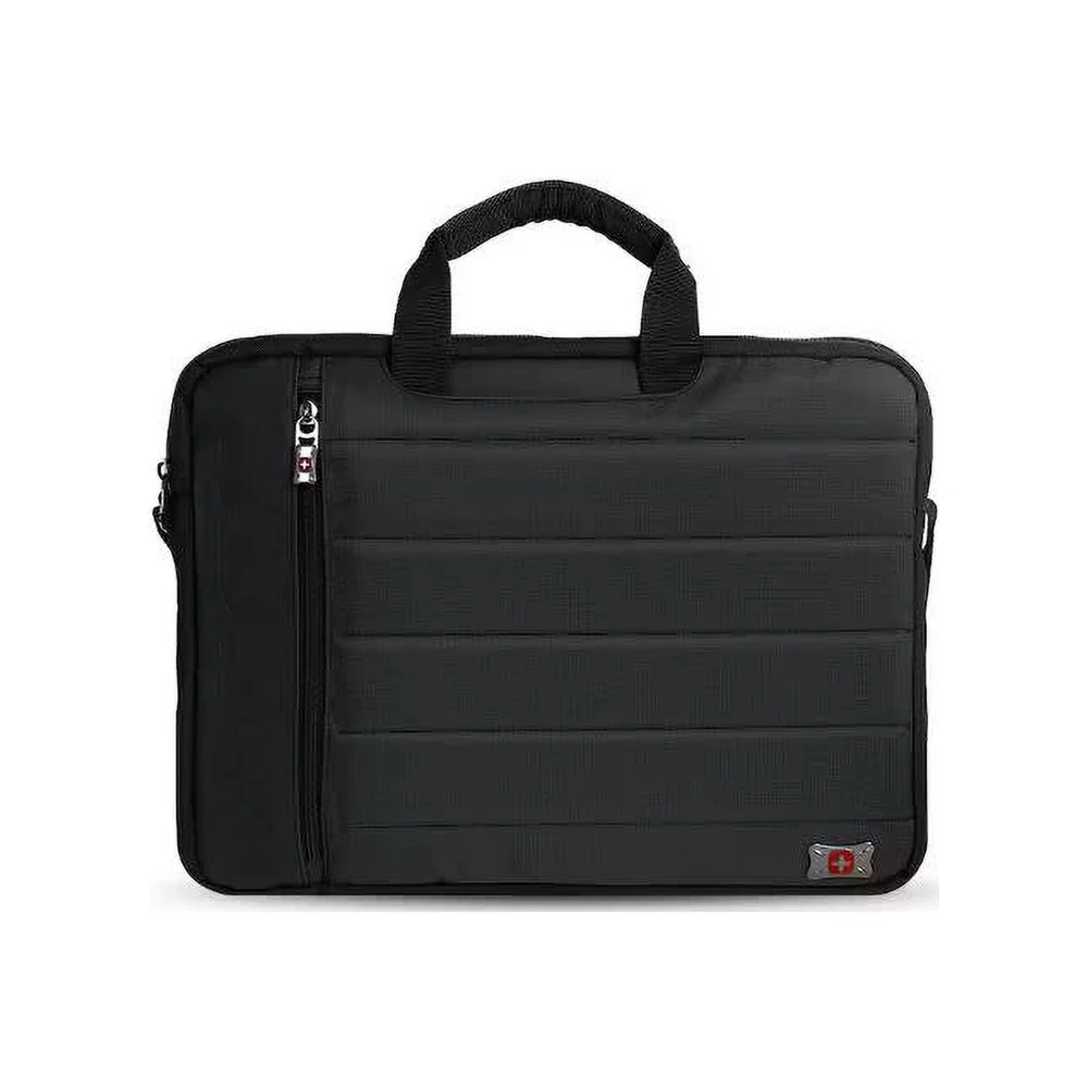 Borsa slimcase per laptop da 17 pollici Borsa multiscomparto in pelle poliestere Maniglia imbottita Tracolla regolabile Aggiungi una tracolla nera