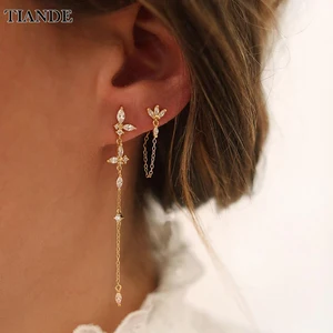 TIANDE Anting-Anting Menjuntai Rantai Rumbai Zirkon Indah untuk Wanita Mode Anting-Anting Pejantan Tindik Warna Emas Aksesori Perhiasan 10 anting rumbai emas penjualan terbaik - №
