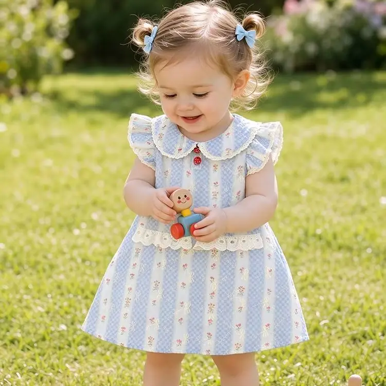 Summer Vintage Floral Baby Girl Dress Newborn Fashionable Clothing Children Summer Casual Party Wear Soft Toddler Kids Outfit