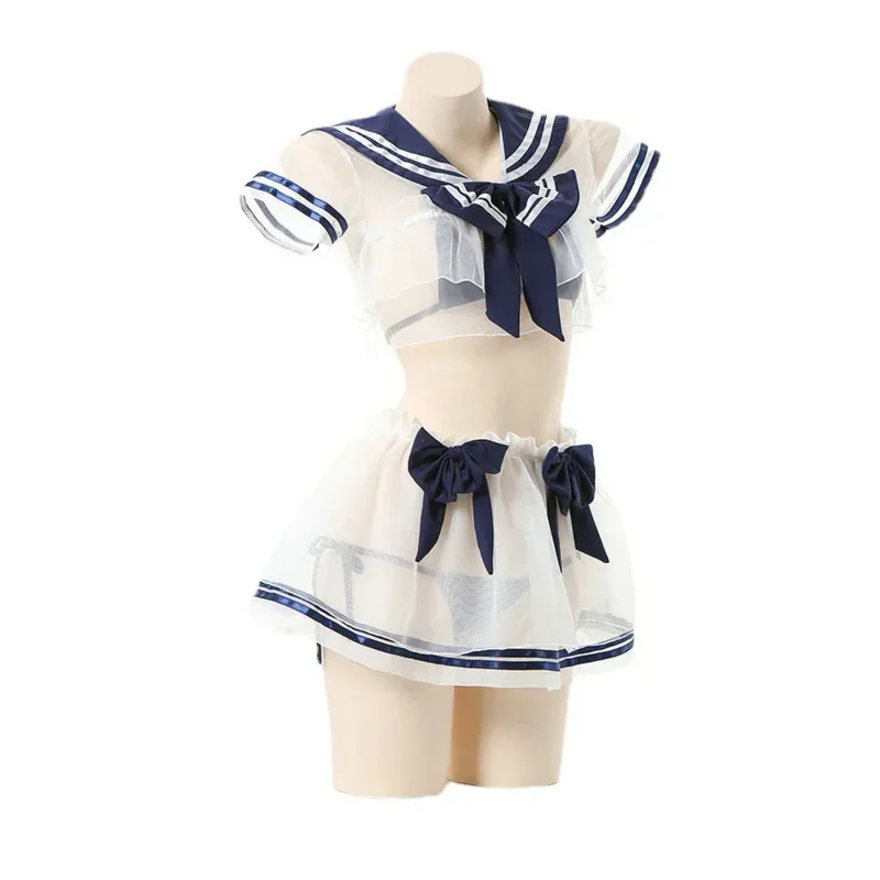 Uniforme Anime JK pour femme, maillot de bain Cosplay, bikini Lolita, nœud papillon sexy, lingerie à volants, transparent, tenue d'écolière de marin