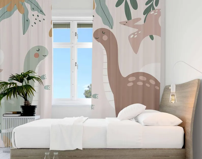 Dinosaur Nursery Curtains Dino Kids Bedroom Curtains Black Out Playroom Decor Baby Room Curtains Bedroom Living Room Curtain