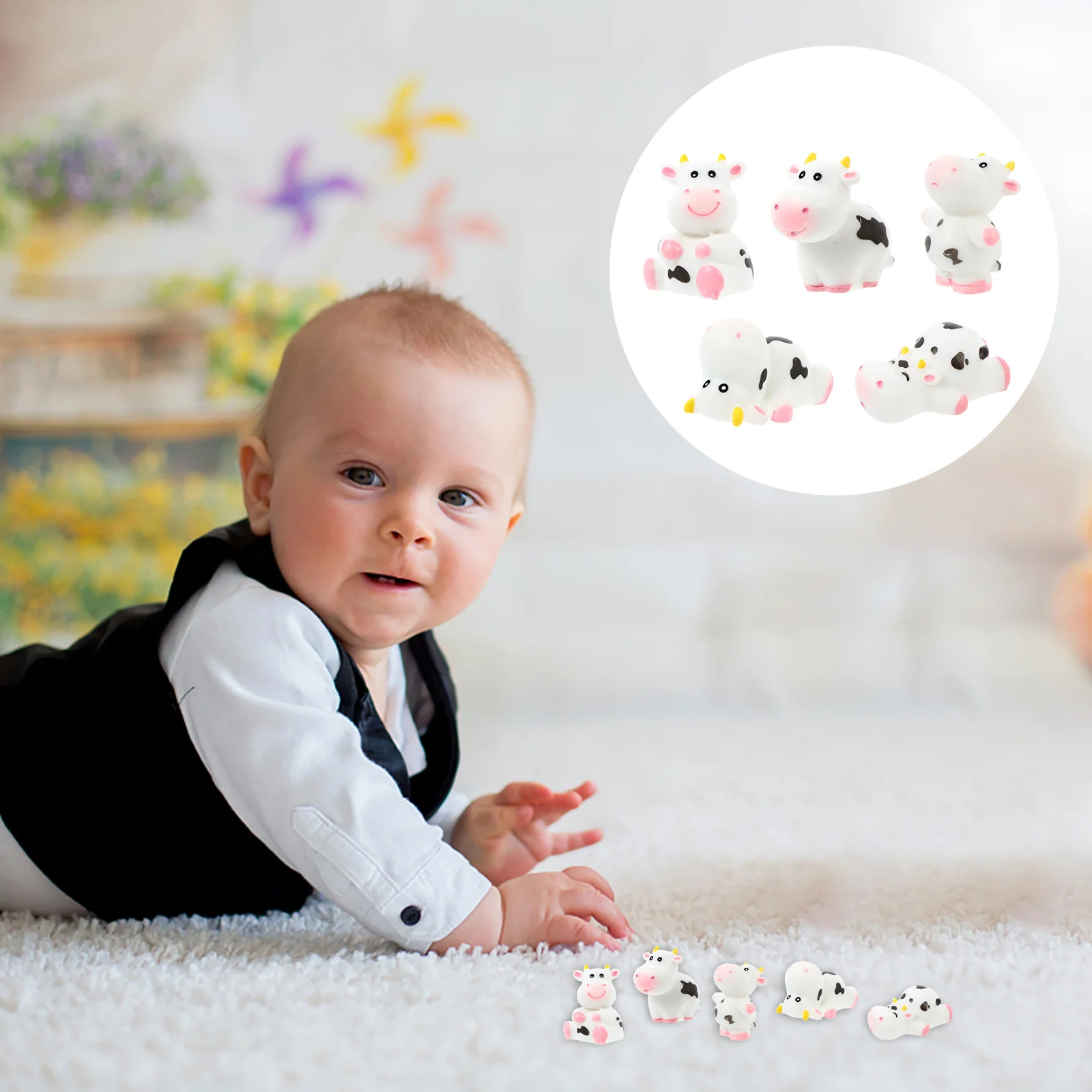 5 قطعة البقرة الصغيرة الراتنج الحلي الكرتون المشهد الصغير الديكور ل حديقة الجنية المنزل وعاء النبات جراب هاتف ديكور #6