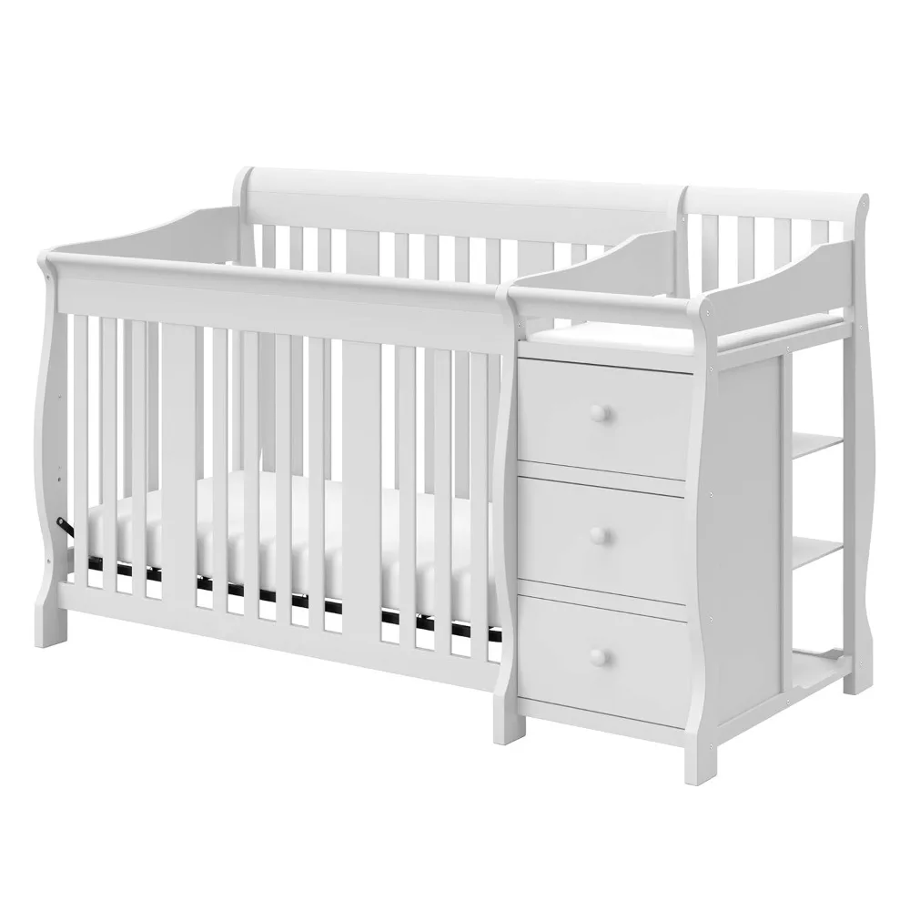 

Storkcraft Portofino 5-in-1 Convertible Crib and Changer (White) – Changing-Table Combo with Drawer, Converts to Toddler Bed,