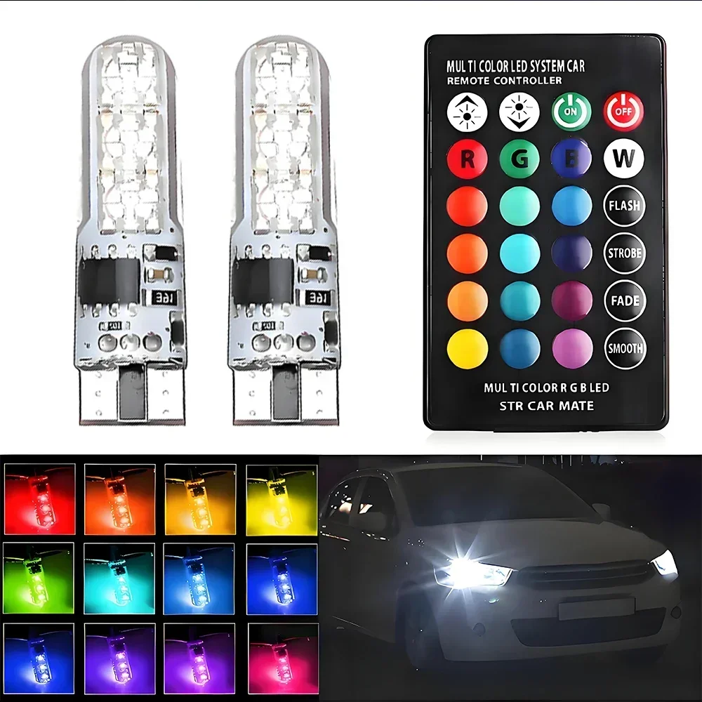 2 قطعة جديد T10 سيليكون 5050-6SMD LED التحكم عن بعد القراءة ضوء RGB الملونة لوحة ترخيص مصباح صغير للسيارة/دراجة نارية #2
