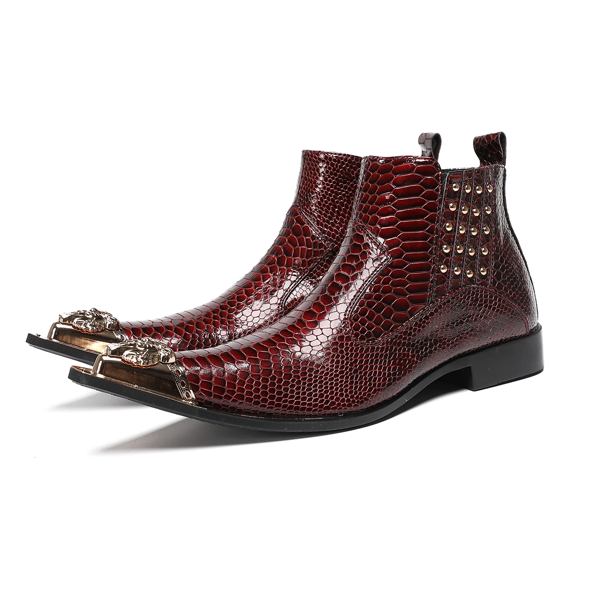 British Style Metal Pointed Toe Real Leather Ankle Boots Man Large Size Men Rivets Chelsea Short Boots Footwear Formal Shoes