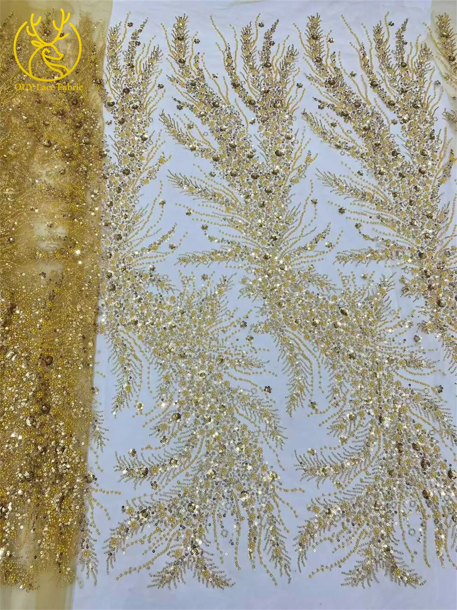 2026 Luxuriöser, zarter Netzstoff mit Perlenstickerei, 5 Yards, eleganter, hochwertiger afrikanischer Spitzenstoff für Hochzeits- und Abendkleider zum Nähen – Detail 19