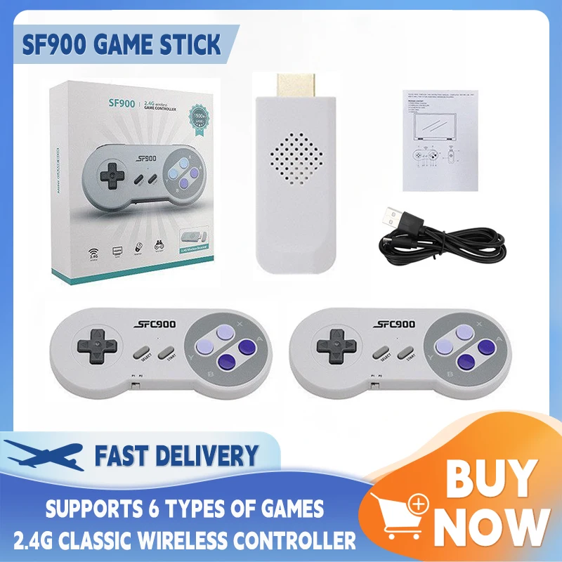 SF900 Retro Game Console 2.4G Wireless Receiver 900+ Retro Games HD Video Game Consoles for NES SNES Wireless Controller 