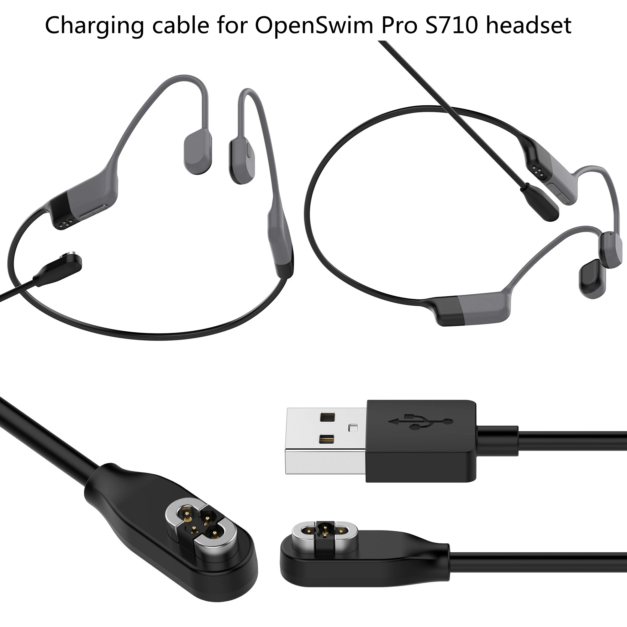 for SHOKZ OpenSwim Pro Headphone Charging Cable 100cm for OpenSwim Pro S710 Charging Cable Black view 2