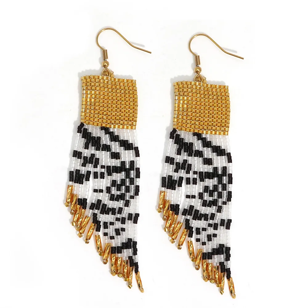 Beaded earrings Tassel Originality Irregularity Design Hand knitting Bohemia Alloy Tide Simple Rice bead earrings