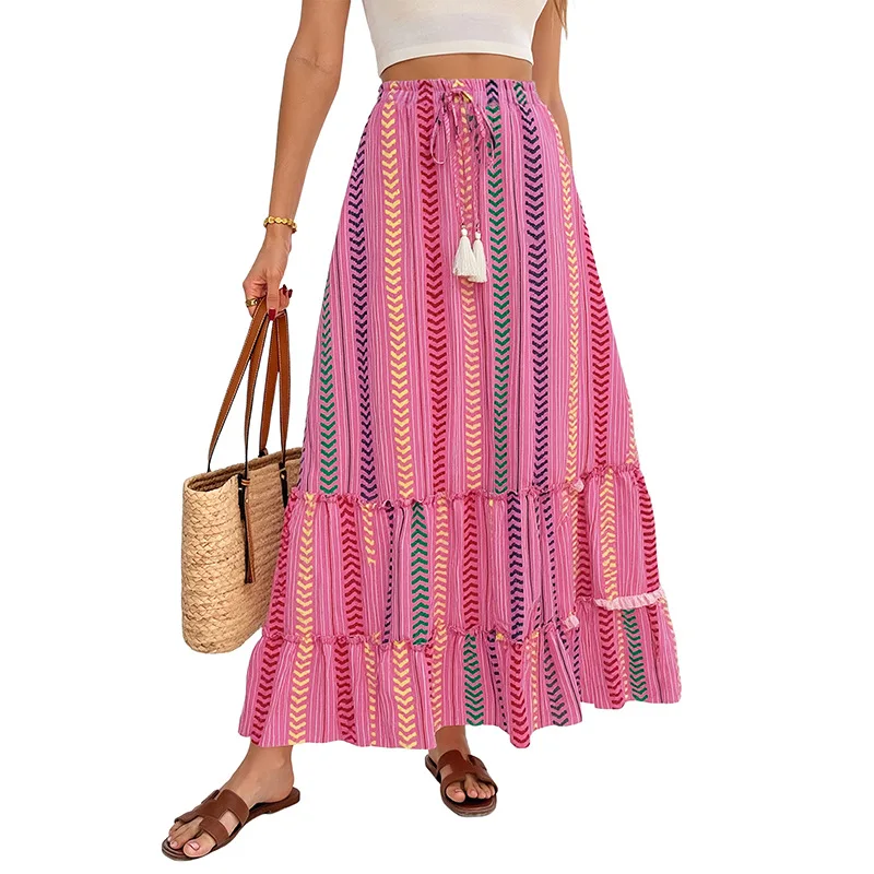

Ethnic Geometric Print Long Skirt