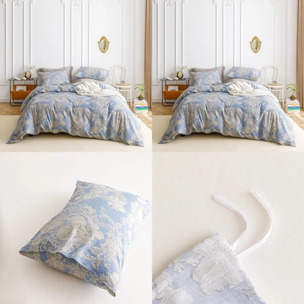 

Vintage Beige 100% Cotton Queen Duvet Cover Set with Boho Paisley Pattern and Zipper Closure