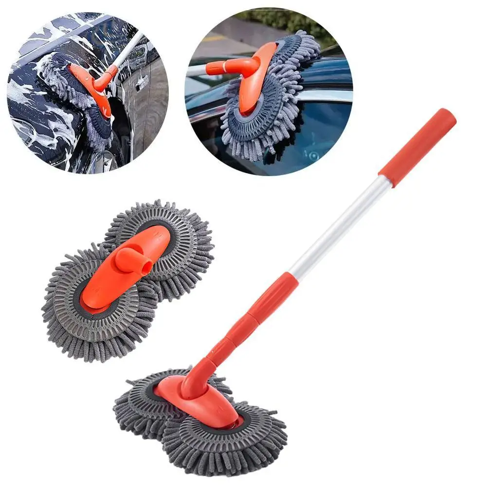 

Car Washer Mop Foam Wash Chenille Brush Double Brush Head Maintenance Cleaning Mops Three-Section Telescopic Window Roof B9W8