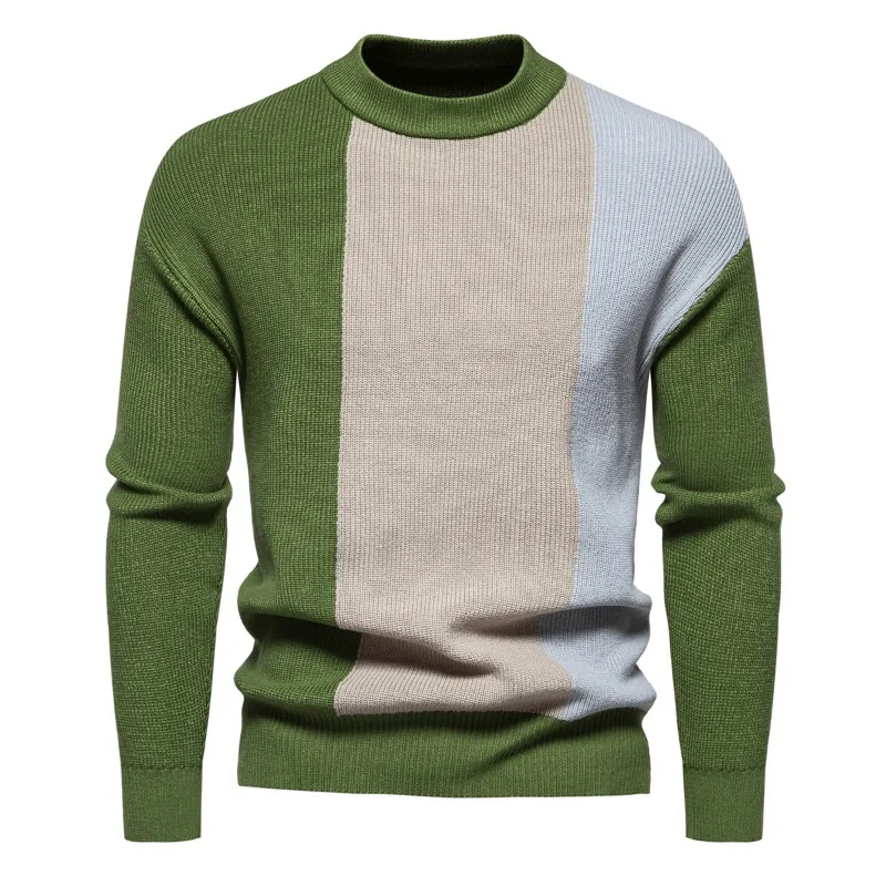 New Men's Two-color Stitched Turtleneck Jumper Stylish and Comfortable Long-sleeved Sweater Sweater Men