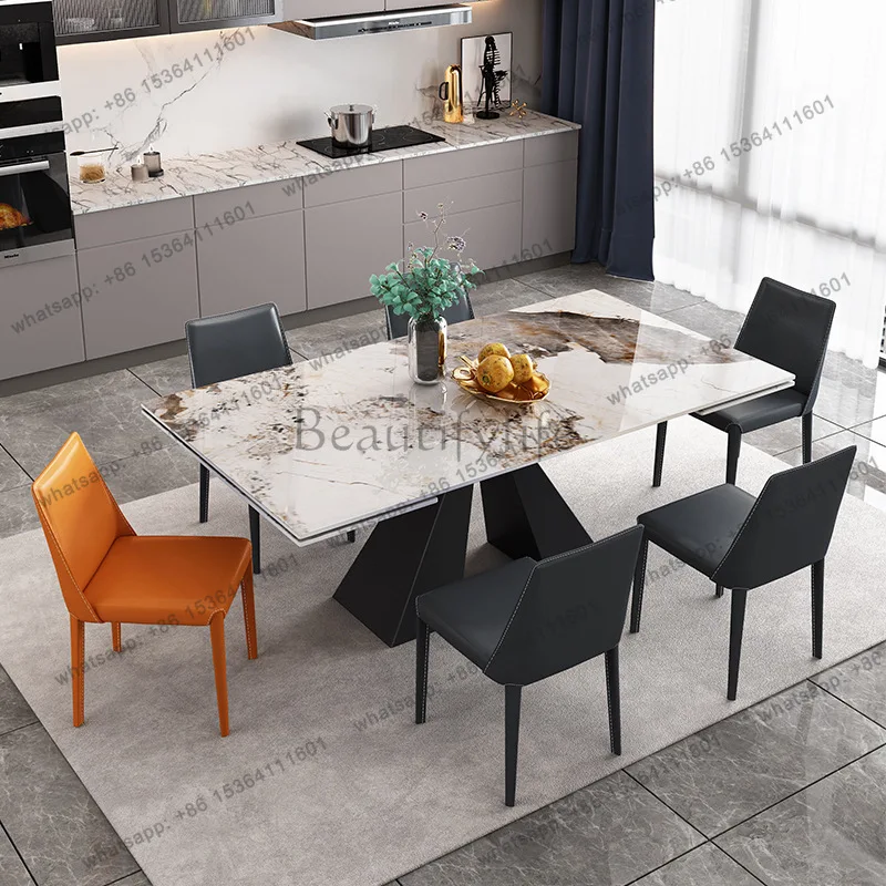 Italian rock slab retractable dining table minimalist Nordic modern simple light luxury dining table bright Pandora