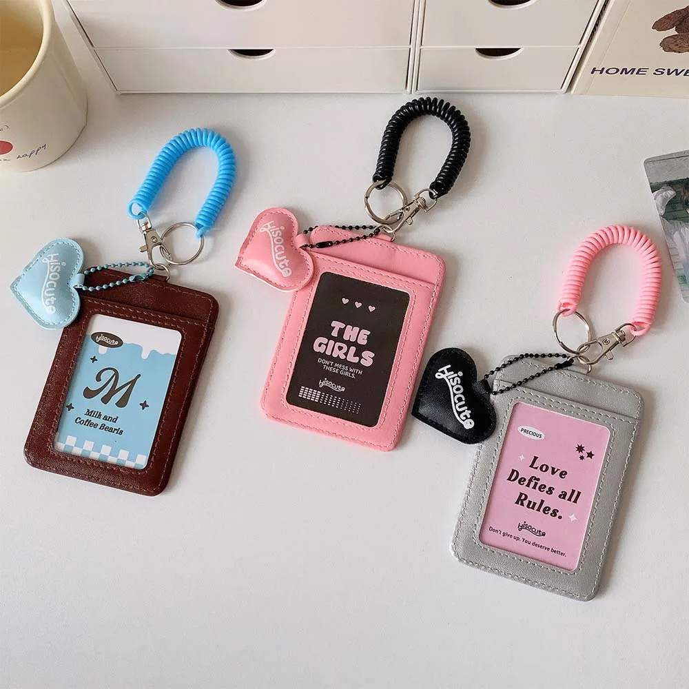 

With Keychain Korean Style Card Holder Card Case Bungee Cord Student Card Cover Multi-card PU Leather ID Card Holders Girls Gift