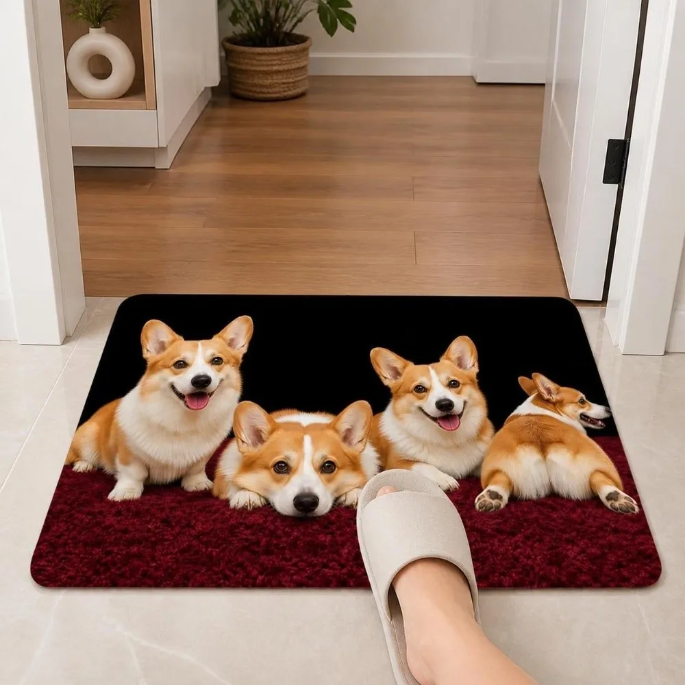 Durable Diatomite Dog Pattern Floor Mat Non-slip Absorbent Optical Illusion Doormat Washable Quick-dry Bath Mat Entryway