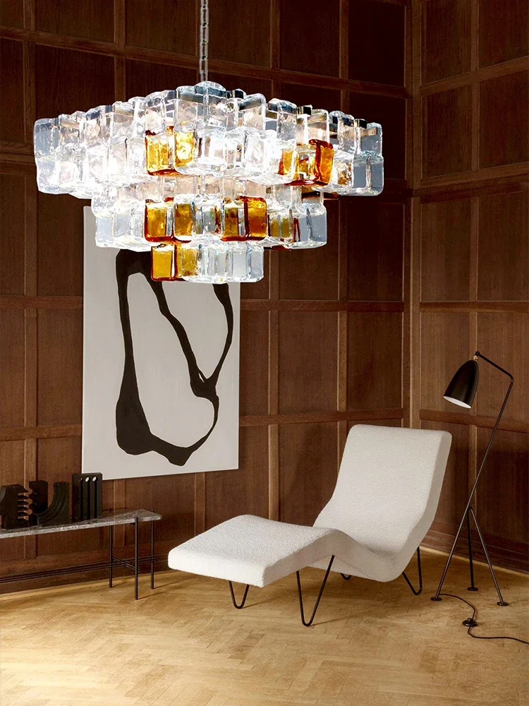 واضح آيس كيوب الزجاج السقف الثريات LED التصميم الحديث الإضاءة مطعم الراقية المنزل مصباح معلق لغرفة الطعام بريق