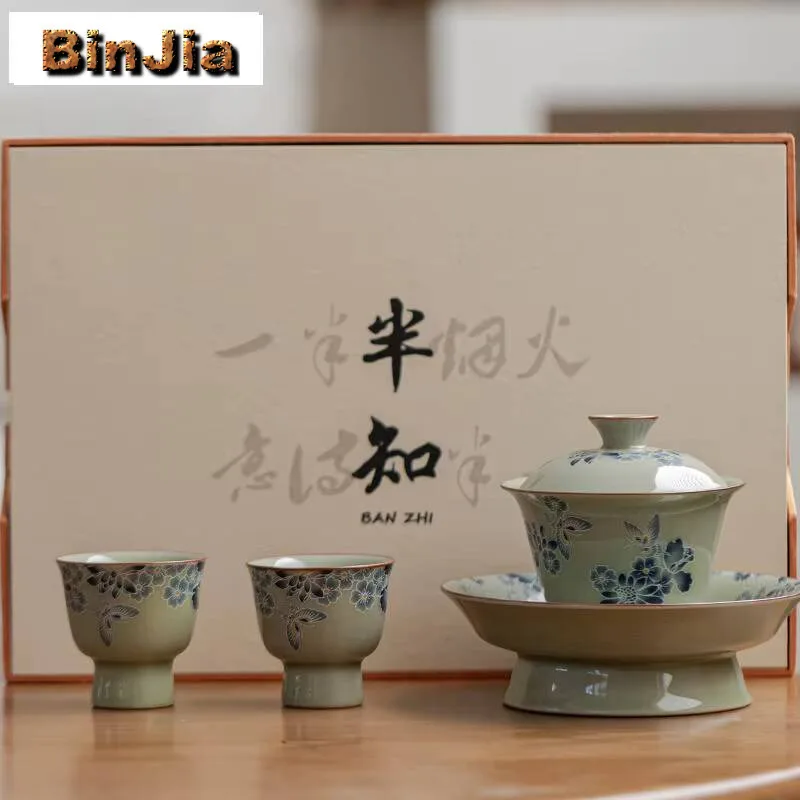 

Hand Painted Dancing Butterfly Tea Set Complete Retro Ceremony Household Teapot And Cup Services Gift Ornaments Supplies Craft