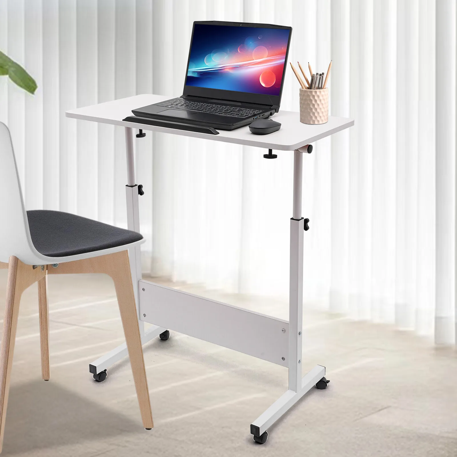 

31*16in Portable Laptop Desk Rolling Computer Stand with Adjustable Height White