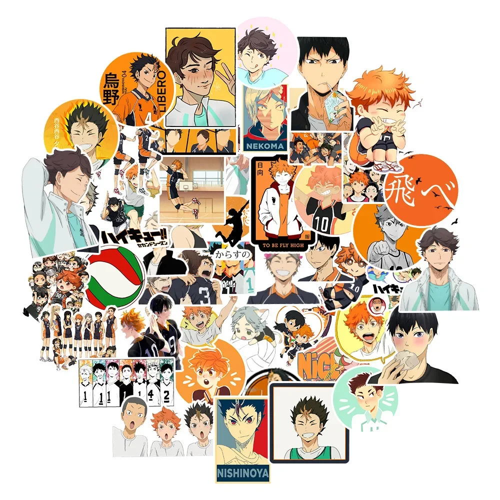 10/100pcs Cute Cartoon Stickers Anime DIY Skateboard Laptop Phone Cool Tobio Kageyama Hinata Shoyo Sticker