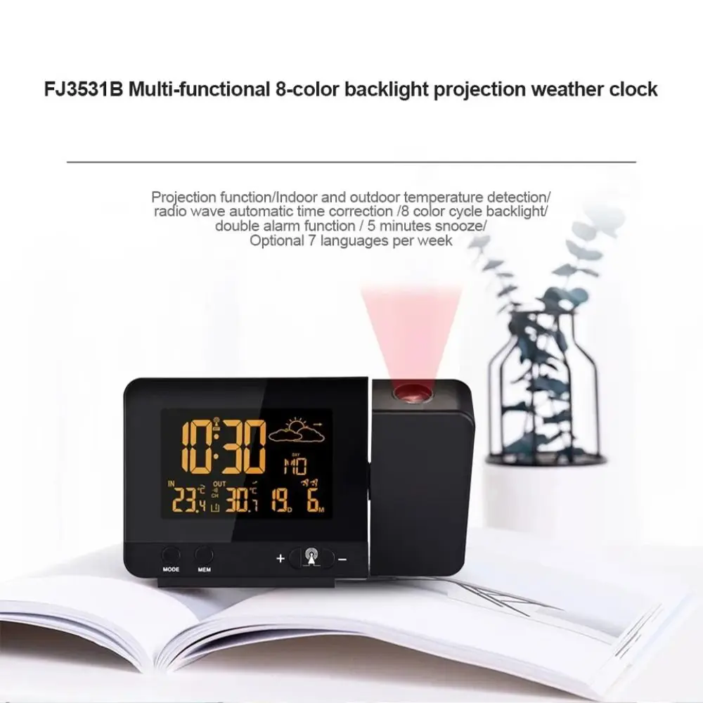 8 Colors Colour Screen Projection Clock High-Precision Double Alarm Weather Forecast LCD Waterproof Wireless Sensor