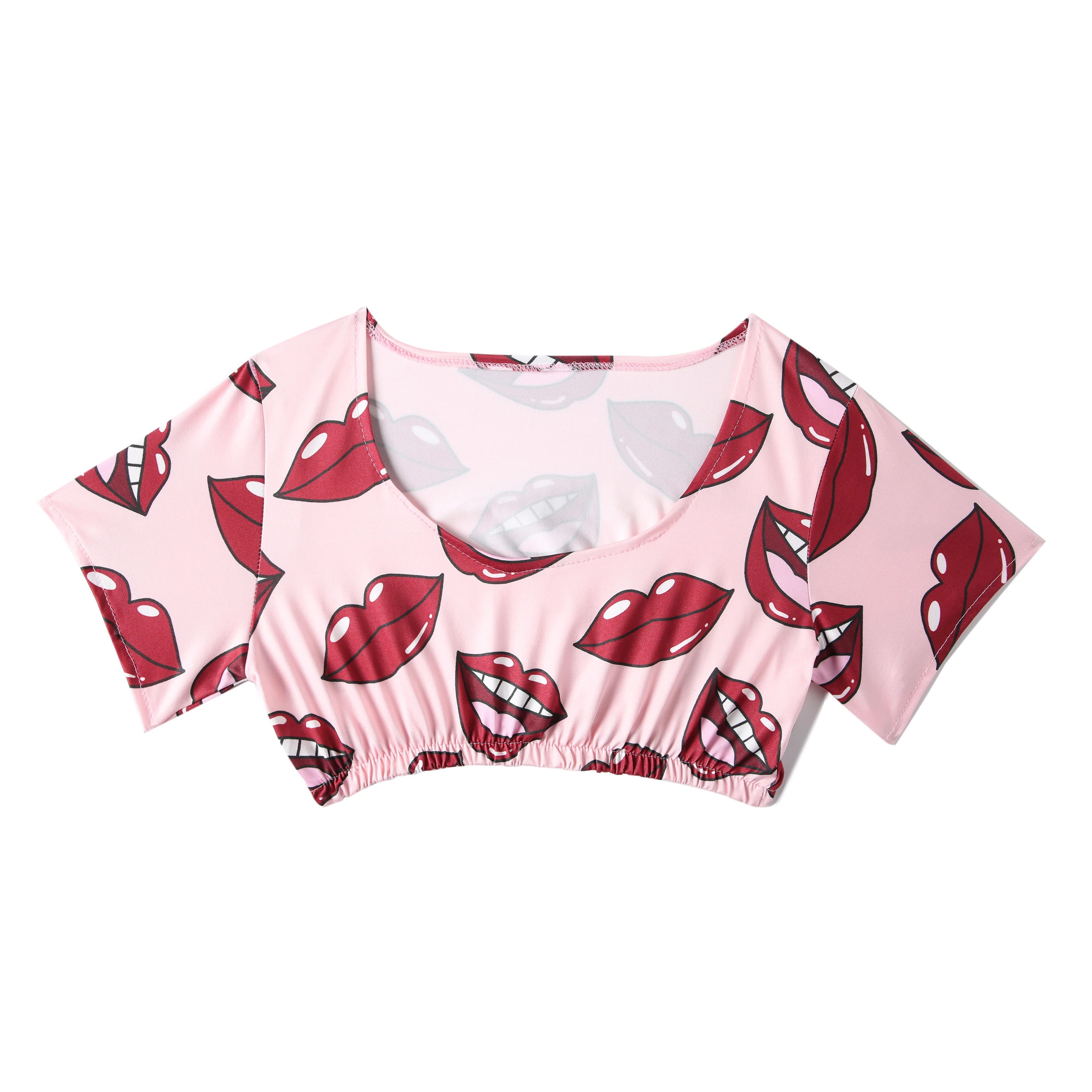 Summer Short Sexy Casual Lips Print Female Sleepwear Suit Pajamas 2pcs Top+Pants Skinng Women Homewear Underwear